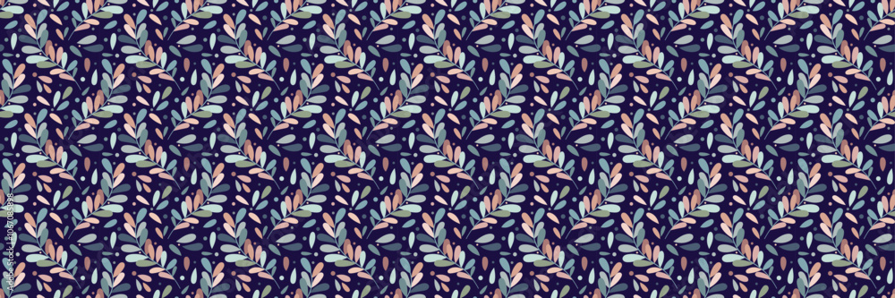Poster Dark colorful leaf pattern banner, seamless repeating background design