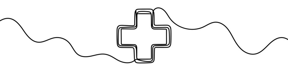 Obraz premium One continuous line illustration of a medical cross, isolated on white background. Line art of medical cross