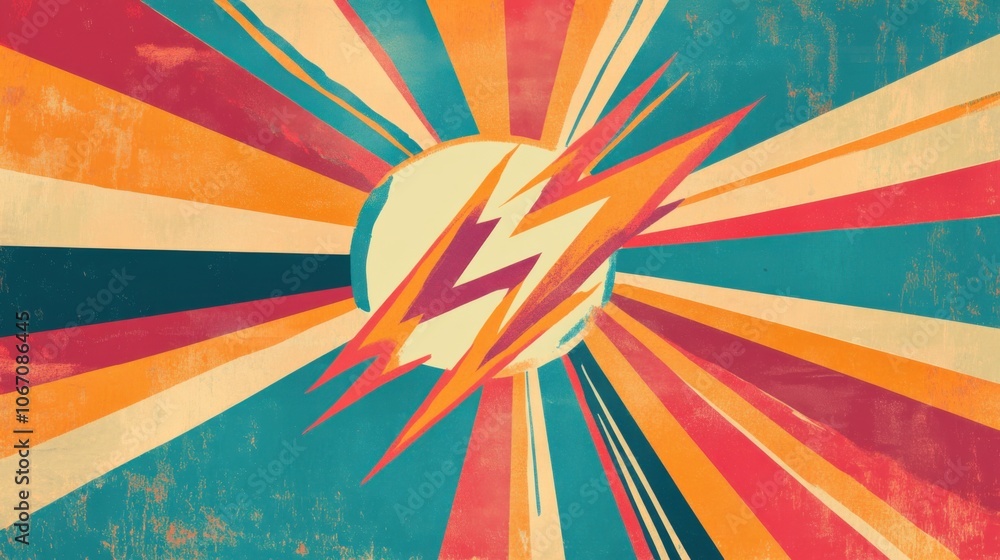 Poster dynamic colorful lightning burst in retro style