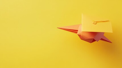 Graduation cap on the paper plane with yellow background