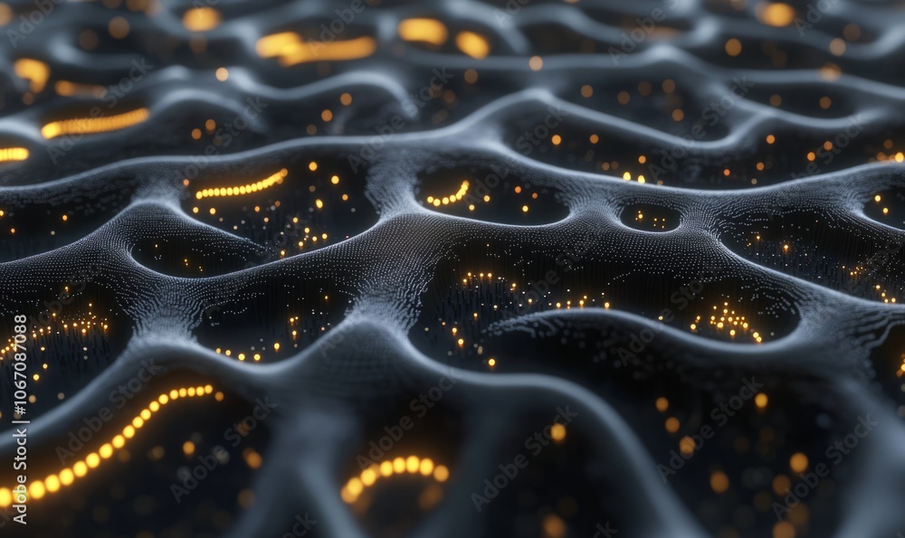 Poster minimalist neural network design with glowing lines creates futuristic atmosphere. glowing elements 