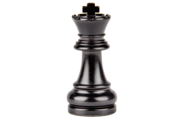 Black chess king piece against a white isolated background.