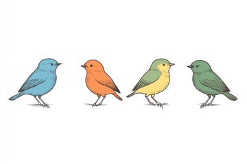 birds, minimalistic  with white background 