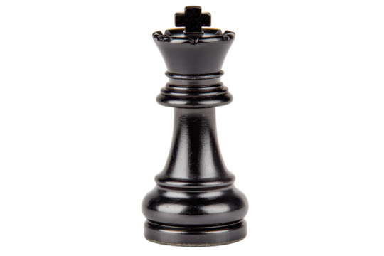 Black chess king piece against a white isolated background.