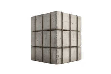Concrete block with grid pattern, white isolate background