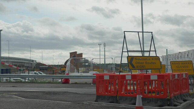 Barriers Cars Passing Road Signs Directions Warning Diversion Summers Day Fence 