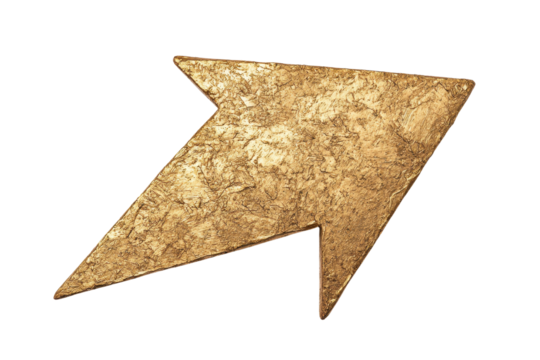 Gold lightning bolt shape element on isolated background.