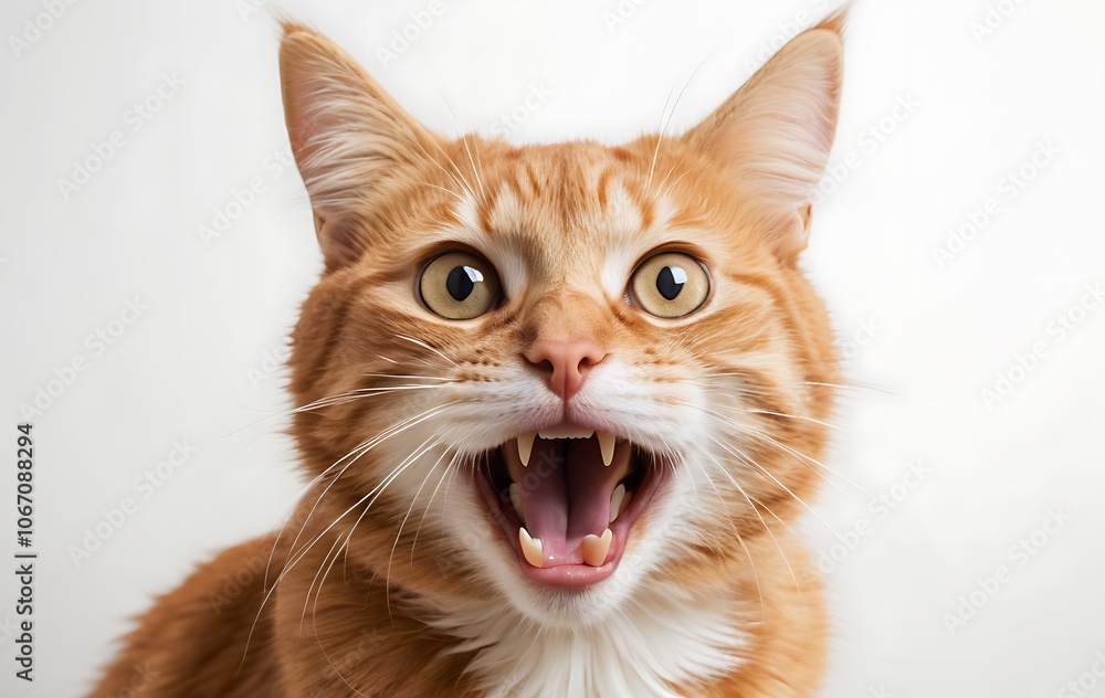 Wall mural angry and surprised cat isolated on transparent png background with a funny and excited expression.