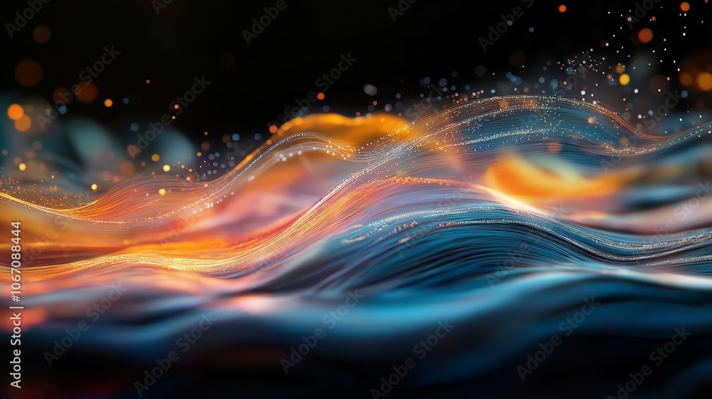 Poster abstract attractive technological background with the movement of a flowing wave of data transfer in