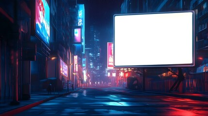 Blank street billboard glowing at night, urban city street