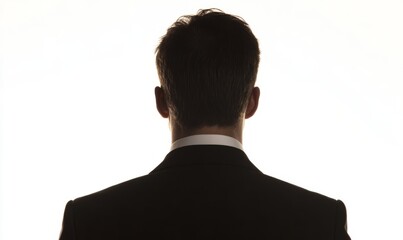Man's silhouette with back turned, against white background