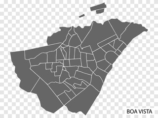 High Quality map of Boa Vista is a city of Brazil, with borders of the districts. Map of Boa Vista city for your web site design, app, UI. EPS10.