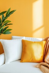 Warm-toned living room with deep cushions and cozy blankets creating a shelter-like feel
