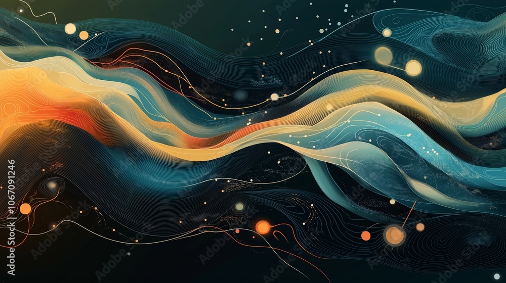 Poster abstract attractive technological background with the movement of a flowing wave of data transfer in