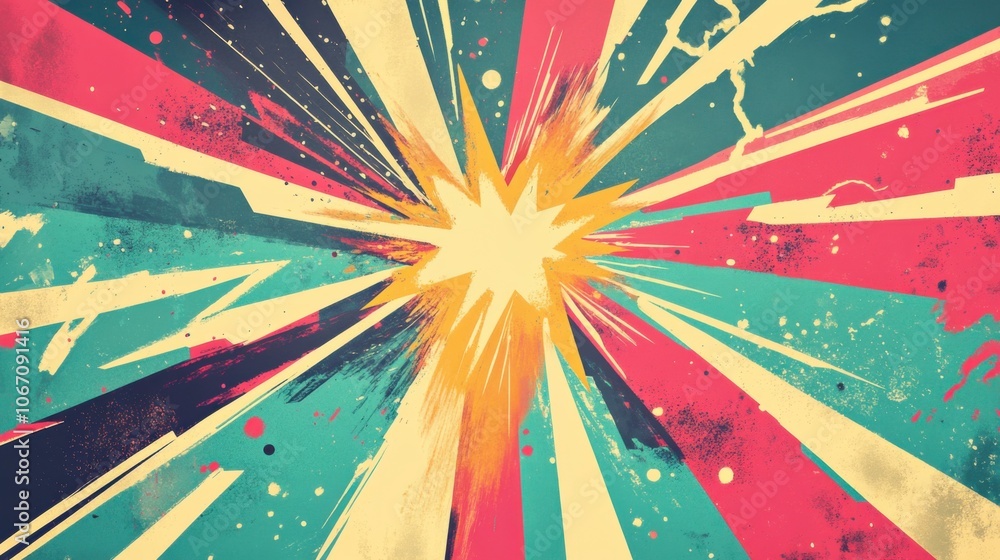 Poster vibrant explosion of colorful rays and striking patterns