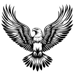 Obraz premium Black and white illustration of an eagle with wings spread.
