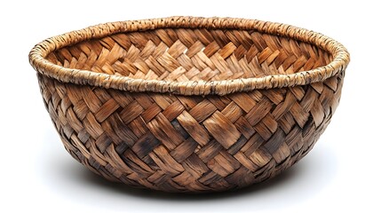 Handcrafted woven basket made from natural materials like straw,rattan or cane. Displays an intricate braided pattern,showcasing the artisanal craftsmanship. Can be used for storage.