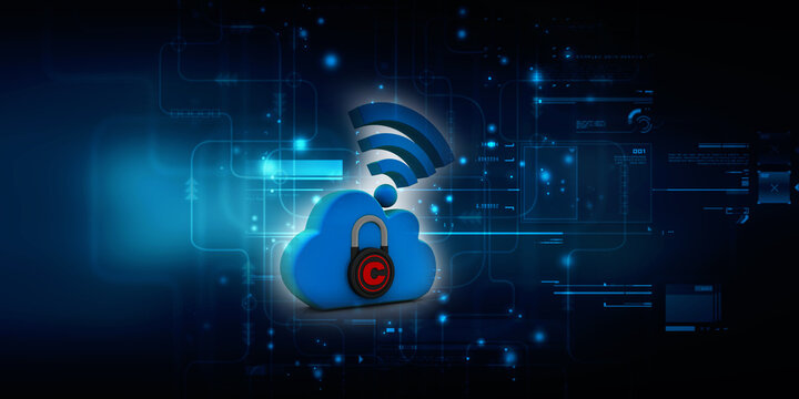 3d rendering cms cloud with copyright lock

