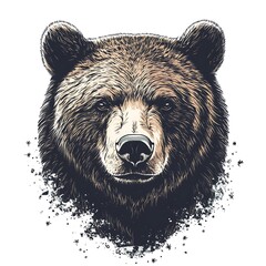 Close-up illustration of a grizzly bear's face with a grunge effect around the edges.