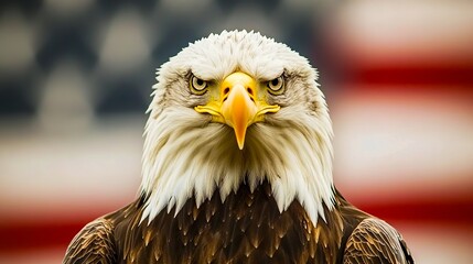 Obraz premium A bald eagle with a yellow beak sitting on top of a table