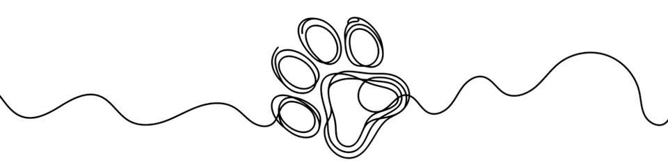 Continuous line drawing of animal footprint. One line drawing of a animal footprint. Vector illustration.