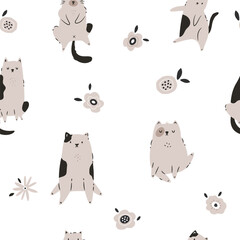 Seamless Pattern with Funny Cats. Playful and Quirky Feline Characters for Art and Design.