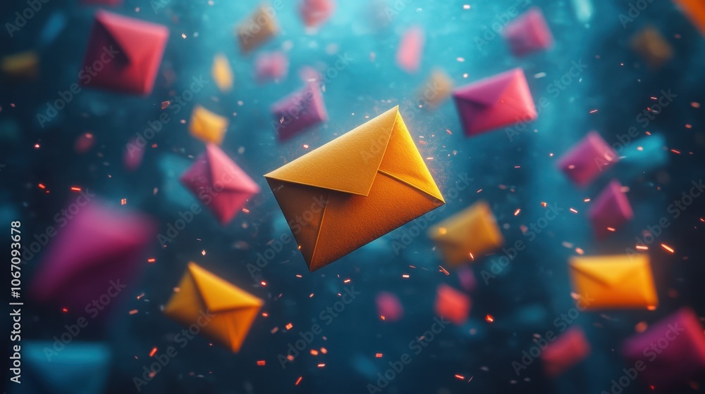 Poster brightly colored envelopes float gently through an underwater world, creating a whimsical and enchan
