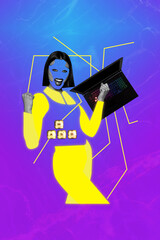 Composite trend artwork 3D sketch image photo collage of cyberspace ai bot virtual young lady hand...