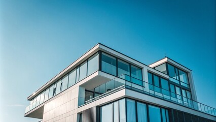 Obraz premium Modern Glass Building Architecture with Clean Minimal Design – Urban Exterior Photography