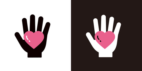 手のひらにのったハートのアイコンセット＿シルエット＿片手