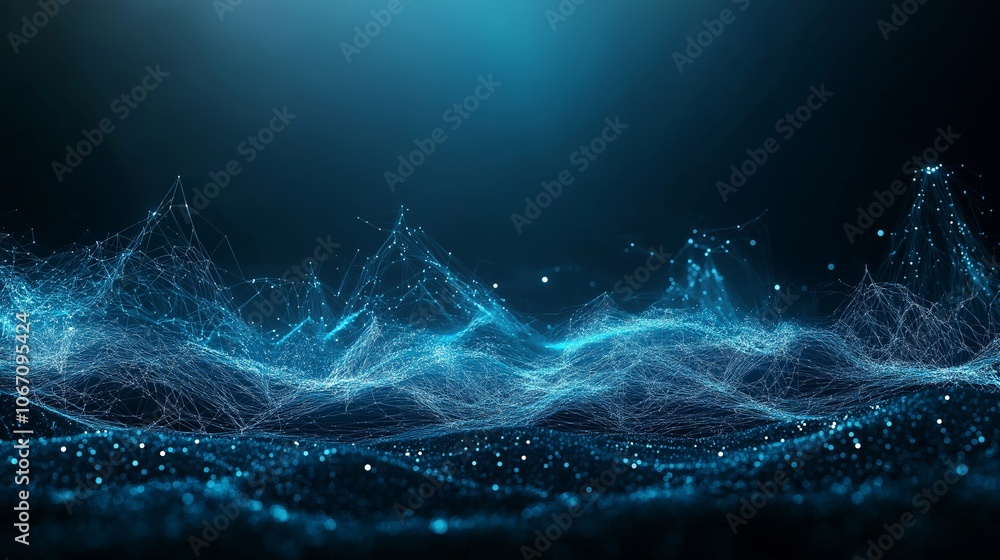 Poster abstract attractive technological background with the movement of a flowing wave of data transfer in