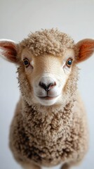Obraz premium Close up of a young sheep with soft fleece and expressive eyes in a serene outdoor setting
