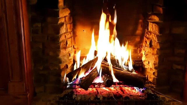 fire in fireplace