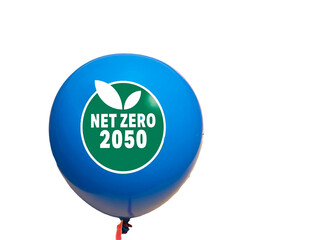 Net zero and carbon neutral concept.Net Zero text on a balloon with 2050 target on white background
