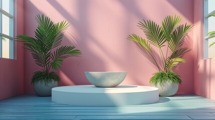 studio room with a podium in modern pastel shades