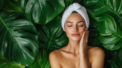 Young woman holding a pump bottle with skin care product