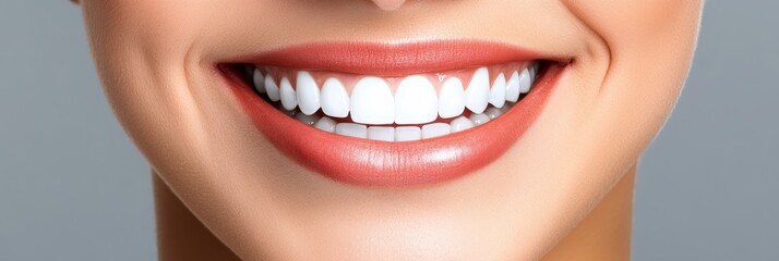 Obraz premium Closeup Of A Perfect Smile With Healthy, White Teeth. Dentistry And Dental Care Concept.