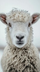 Obraz premium A close up view of a friendly sheep with curly wool looking curiously at the camera indoors