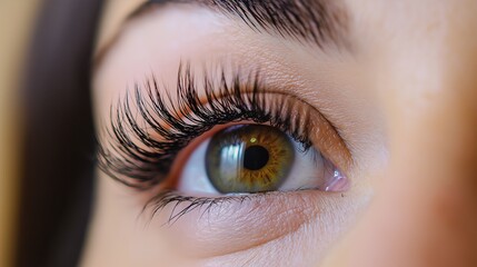 Obraz premium Young woman after eyelash extension procedure, closeup.