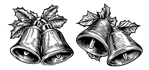 Traditional christmas bells illustration set for holiday themes – black vector
