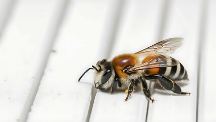 close up of a bee on a white background