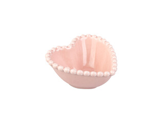 Ceramic heart shaped pink bowl isolated over white background