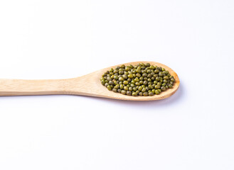 Moyashi beans in a spoon isolated over white background