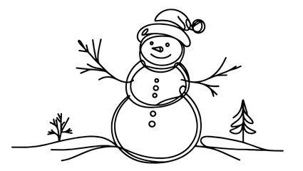 hand-drawn christmas snowman with happy expression black vector