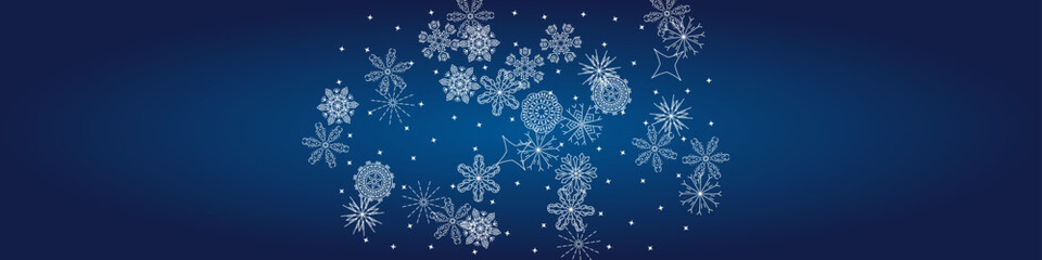 2025 Snowflakes Header Background. Christmas Vector Snow Banner. Xmas Border Design. Winter Elegant Isolated Flakes. Happy New Year Luxury Ornament. Snowy Holiday Poster. 