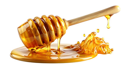 honey splash dripping from a wooden spoon