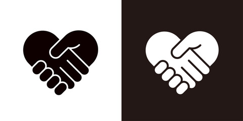 ハート型の握手のシンプルなアイコンセット＿シルエット