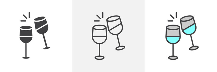 Champagne glasses icon in black and colored style.