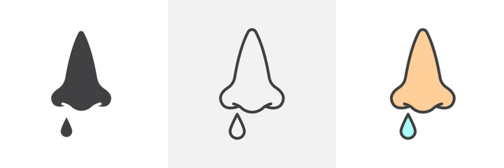 Runny nose icon in black and colored style.