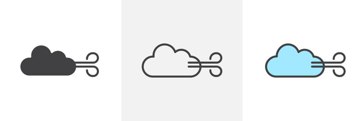 Wind clouds icon in black and colored style.